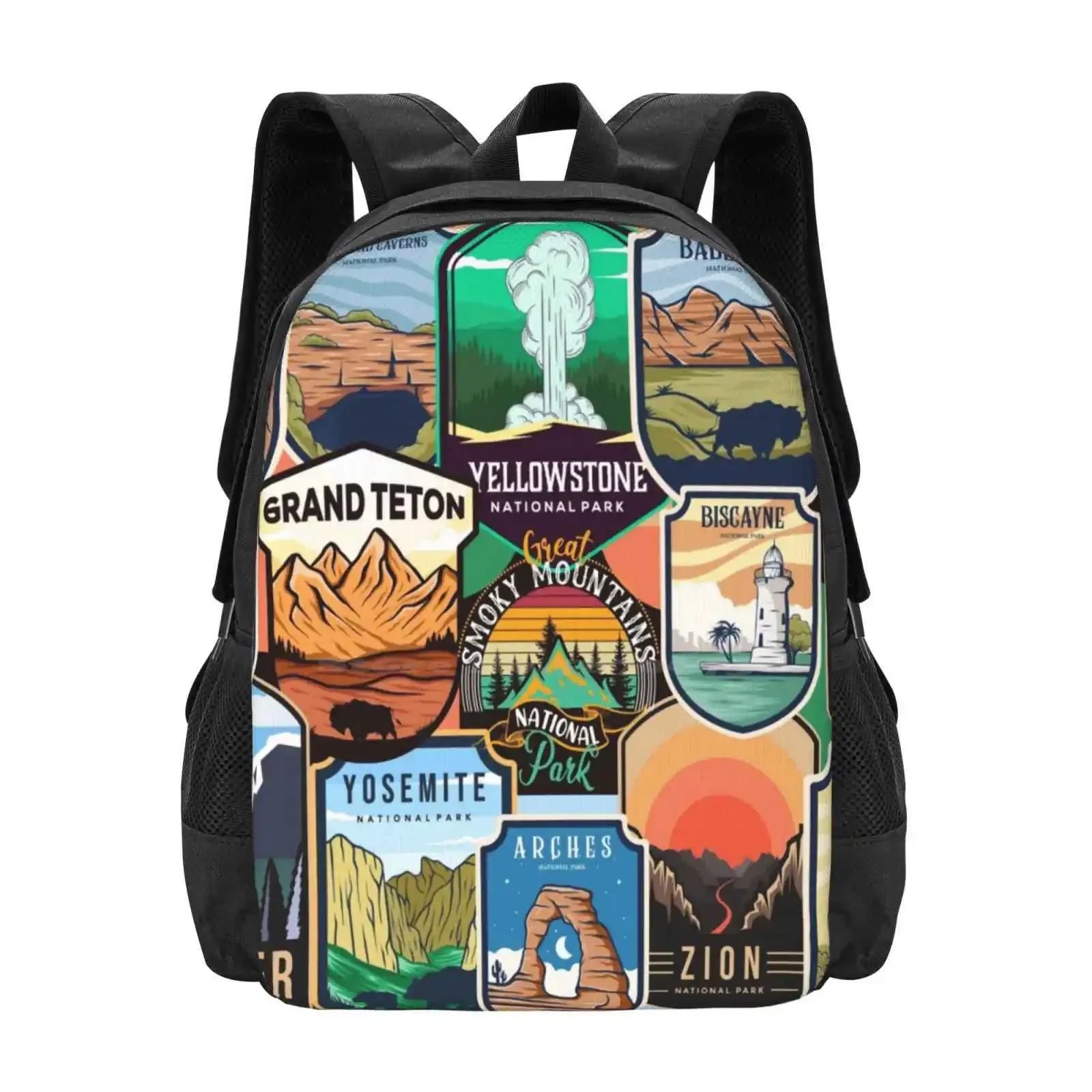 

National Parks Logo Design Hot Sale Schoolbag Backpack Fashion Bags National Parks Collage Traveler Badlands Acadia Sequoia