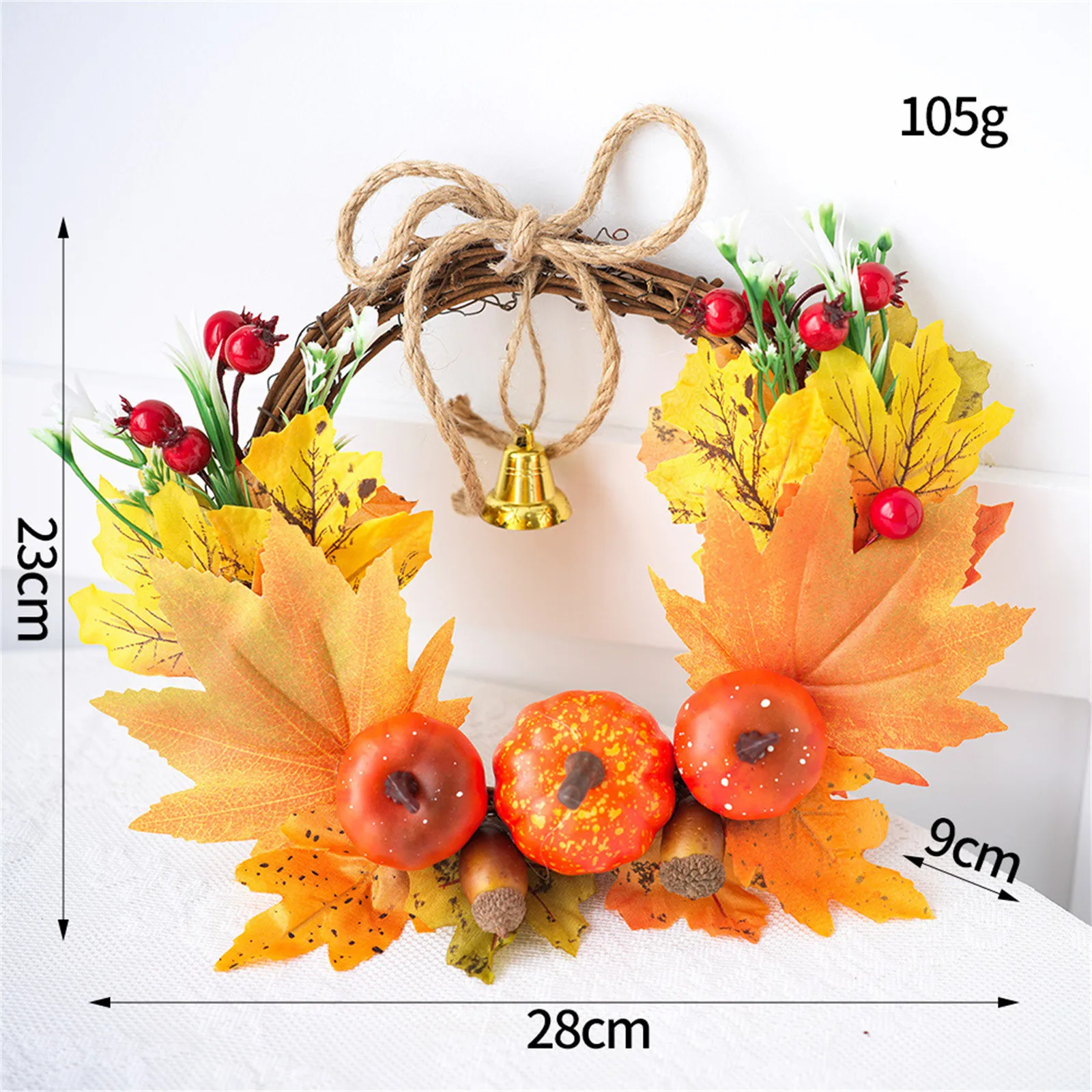 Fall Wreaths For Front Door Autumn Wreath With Berry Pumpkin Maple Leaves Halloween Thanksgiving Harvest Festival Decoration