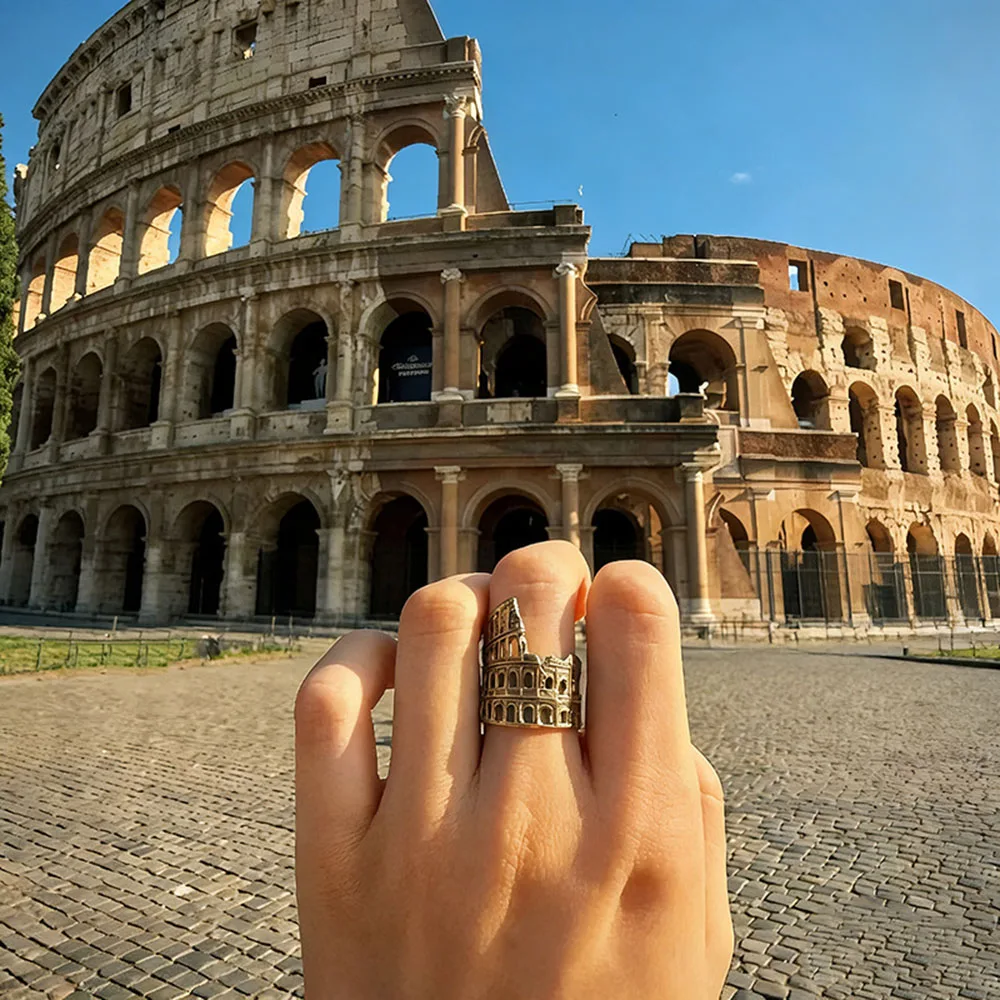 Retro Roman Colosseum Rings for Women Fashion Ring Jewelry Gifts Opening Resizable