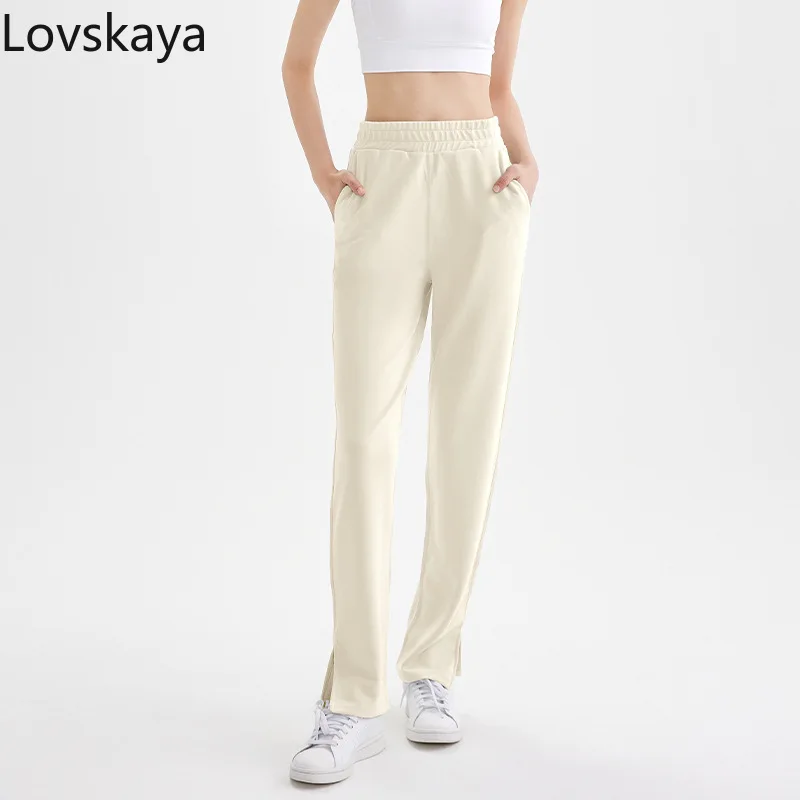 High waisted wide leg pants versatile casual sports and fitness pants new split sanitary pants for women with straight sleeves