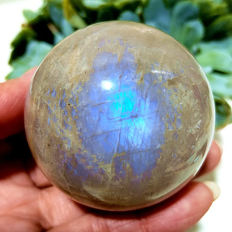 Natural Stones Blue Moonstone Ball Chakras Meditation Energy Witchcraft Reiki Healing Feng Shui Room Decorations