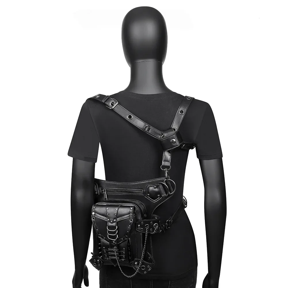 Motorcycle Steampunk Leg Bag Punk Retro Rock Gothic Goth Shoulder Waist Bags Thigh Bag Hip Hop Rivet Packs Style for Women Mens