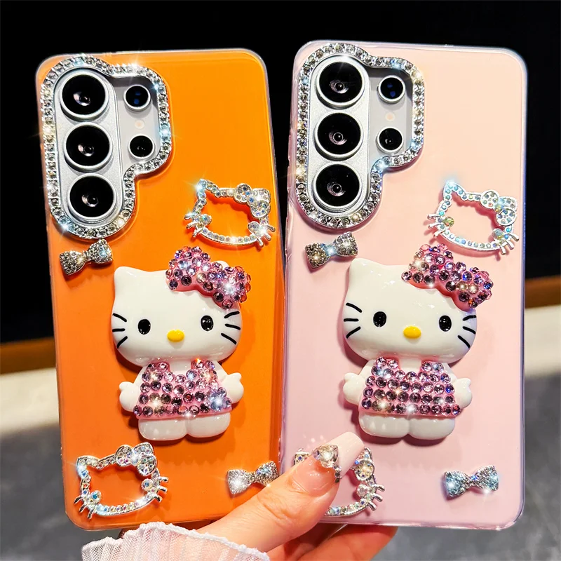 Luxury 3D Flash Diamond Hello Kitty Cartoon Phone Case For Samsung Galaxy S26 S25 S24 Ultra Plus FE Y2K Back Cover Funda
