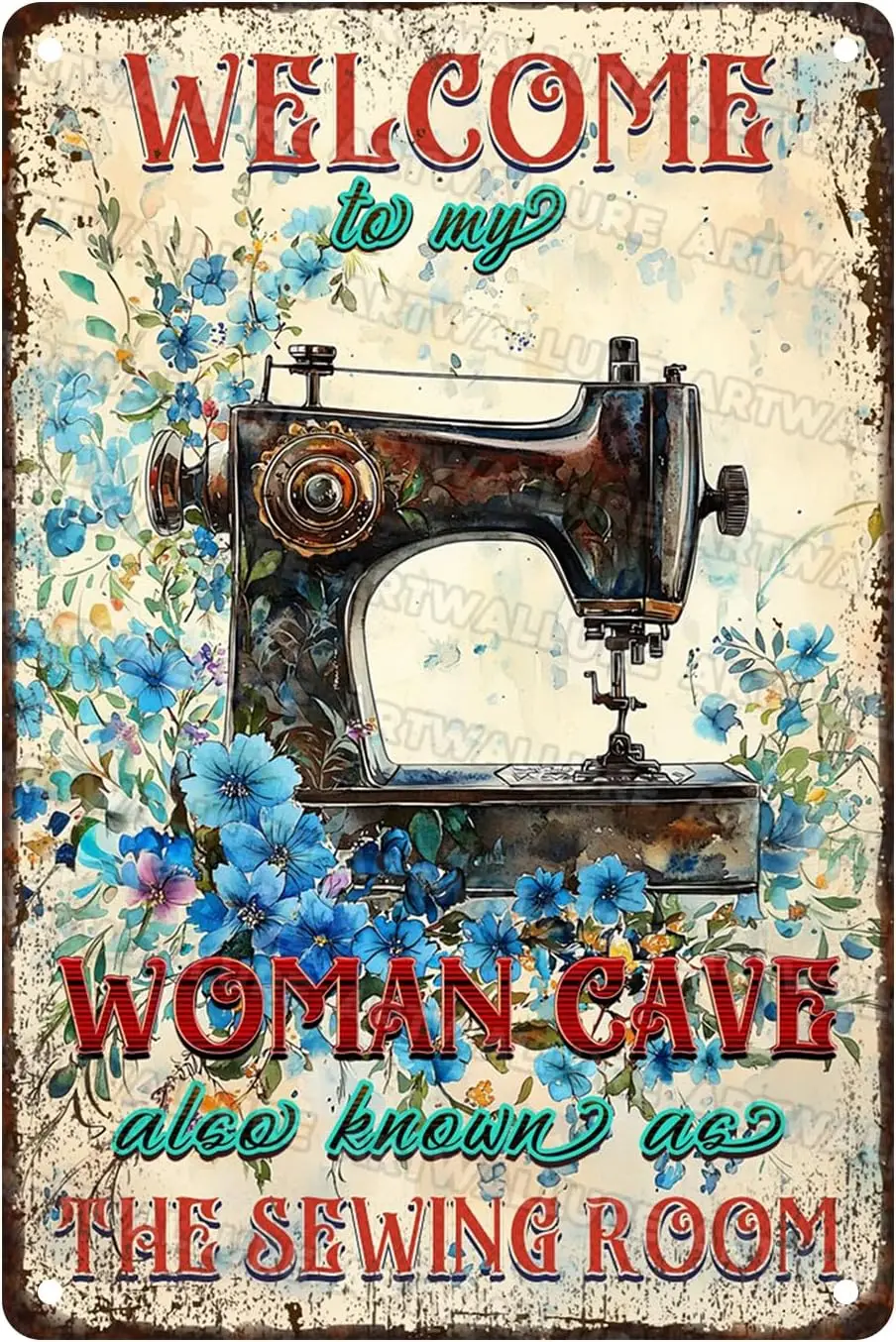 Welcome Sewing Room Metal Tin Sign Welcome To My Woman Cave Also Known As The Sewing Room Retro Wall Decor for Bedroom Decoratio