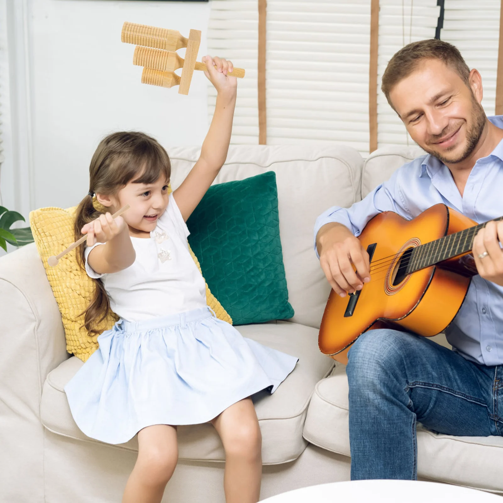 

1Set Double Tone Guiro Solid Wood Percussion Instrument for Kids Early Music Development Hand Eye Coordination Preschool