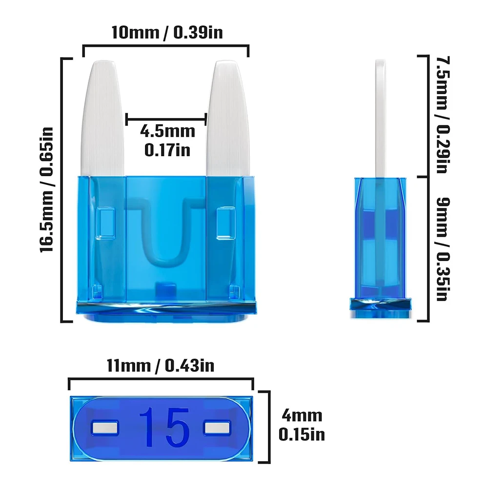 100 Stück Mini-Sicherungen 1A/2A/3,5A/7,5A/10A/15A/20A/25A/30A/35A/40 AMP APM/ATM Mini-Flachsicherungen Kurzschlussschutzsicherung – Detail 1