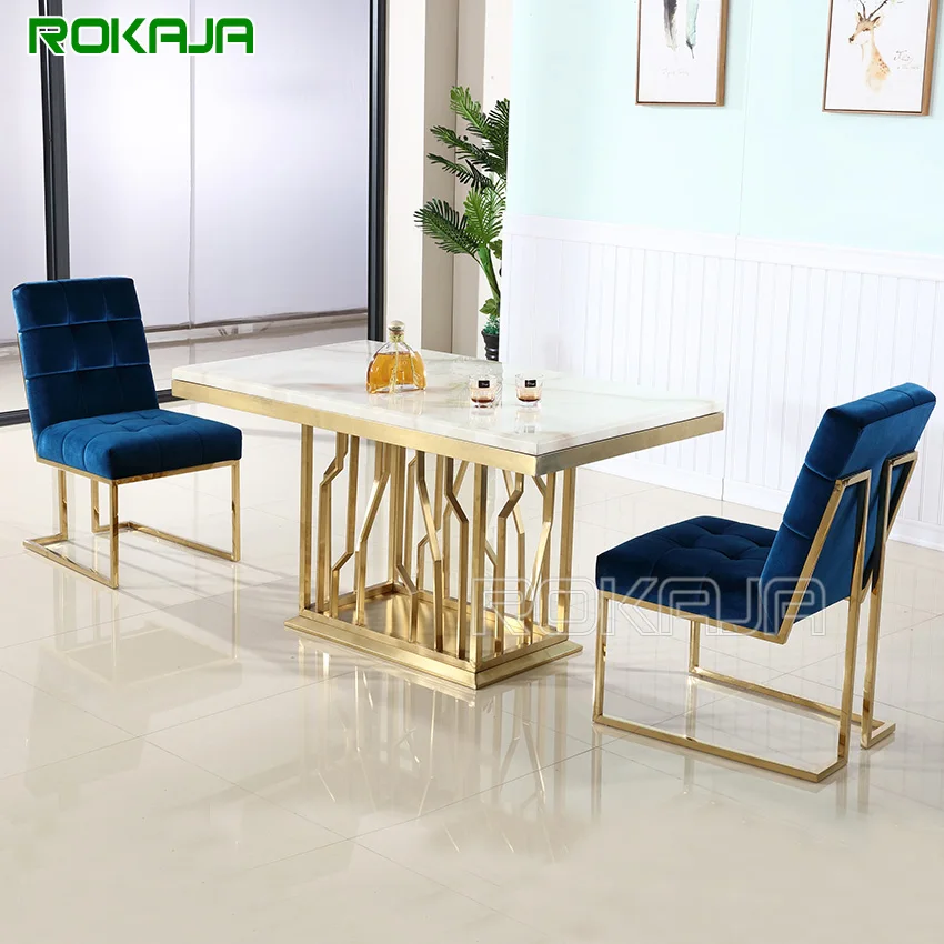 

Golden Dining Table Small Dinning Tables Marble Dining Table Set Modern Stainless Steel Living Room Furniture