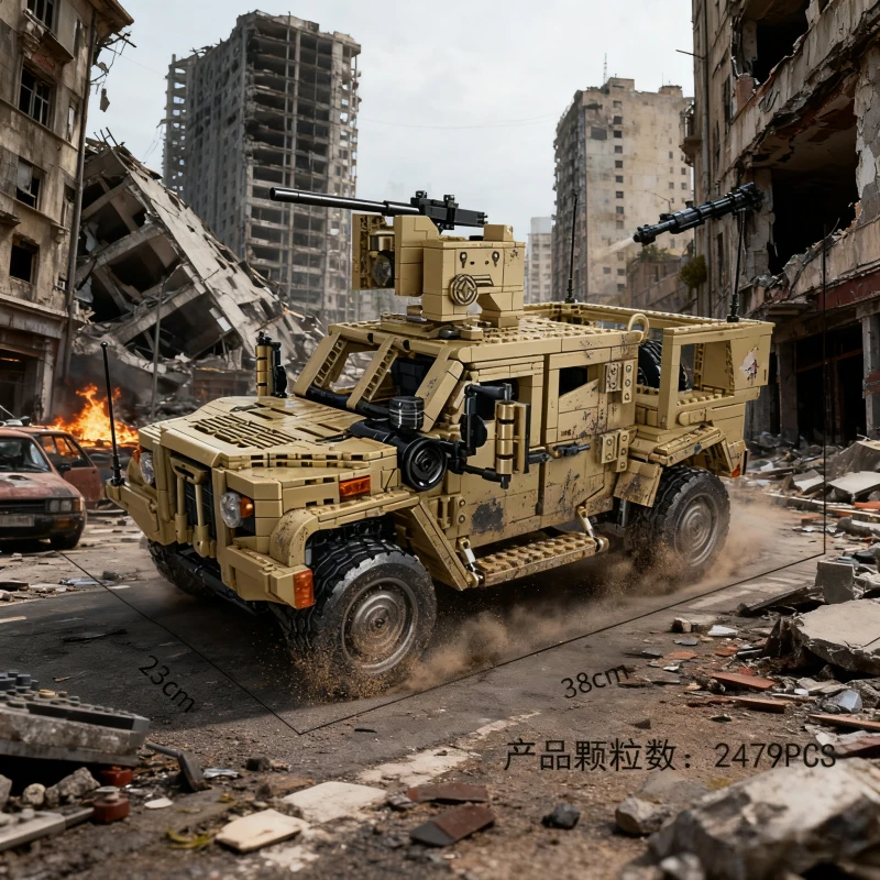 

Large WW2 Military Armored Missile Vehicle Building Blocks MOC M983 JLTV Tank Bricks Transport Car Model Toys for Boys Kids Gift