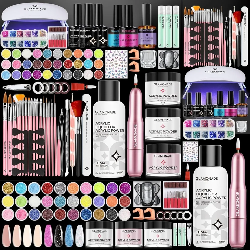 初心者向けアクリルネイルキット：ドリル、パウダー、UVランプ、ブラシ、ツール付きプロフェッショナルセット
