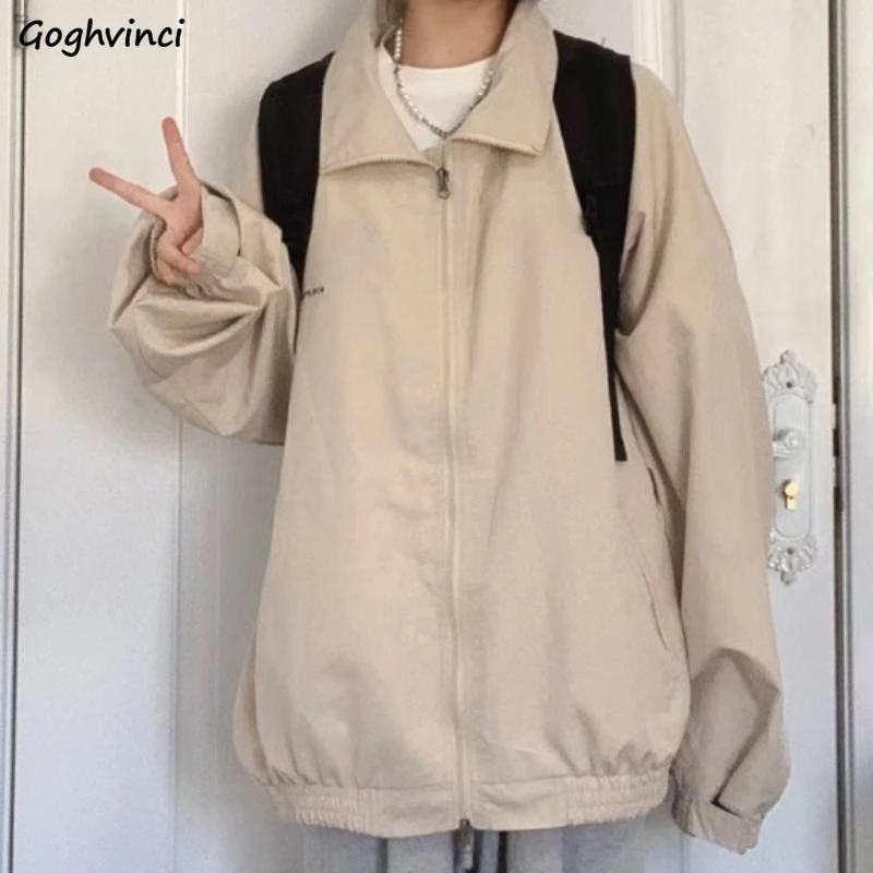 

Jackets Women Simple Loose Print Letter Chic Kpop Turn-down Collar Cargo Casual Coats Fall New Outwear Trendy Vintage Basic Ins