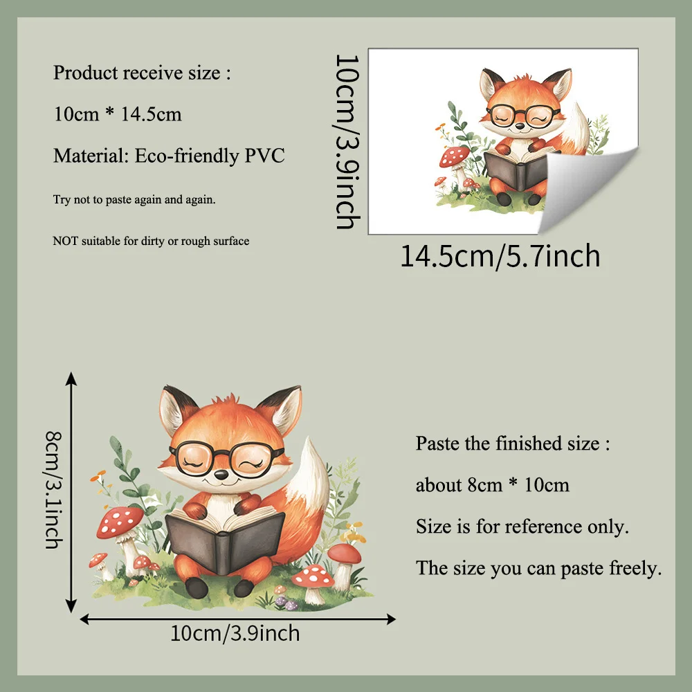 Cartoon Reading Little Fox Switch Sticker For Kids Room Home Decoration Mural Children's Bedroom Decor Self-adhesive Wall Decals