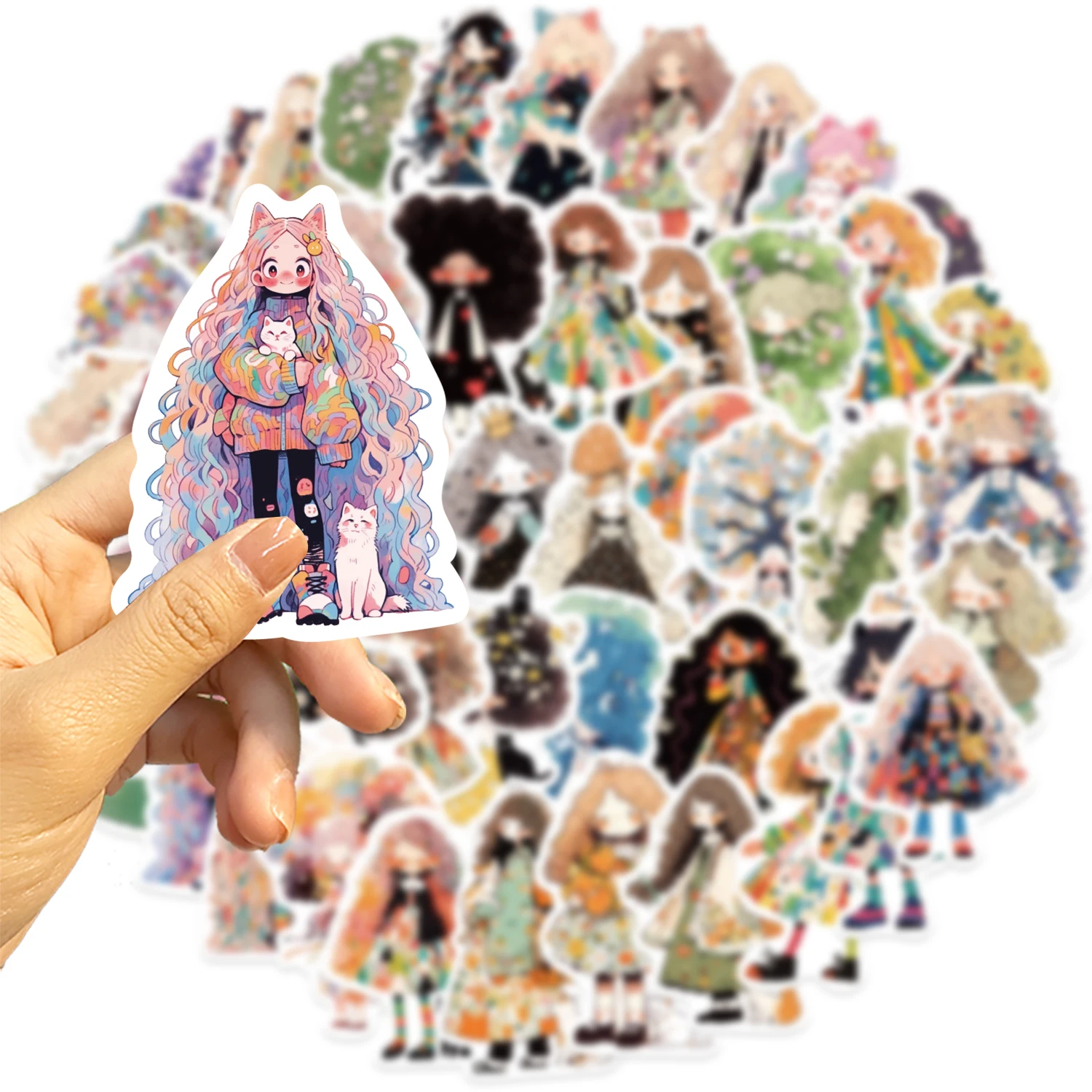 60pcs Cute Cartoon Anime Girls Graffiti Stickers For Laptop Water Bottle Luggage Notebook Phone Waterproof Vinyl Decals