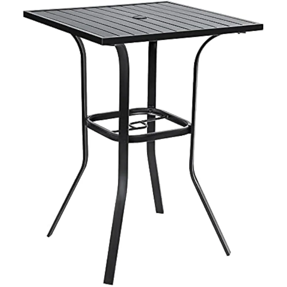 

Crownland Patio Bar High Metal Frame Outdoor Bar Bistro Table, Slatted Table Top Umbrella Hole