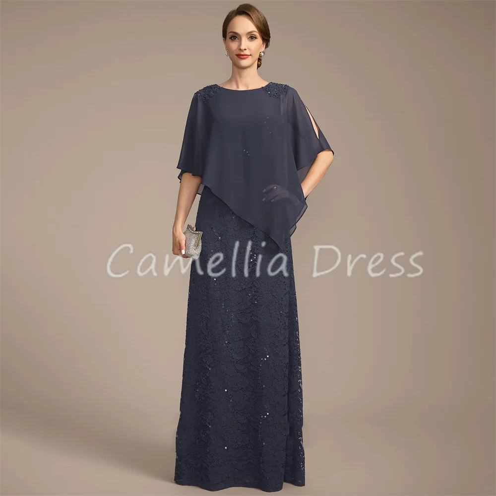 Vestido de chiffon para a mãe da noiva, até o chão, bainha, rendas, formal, novo design