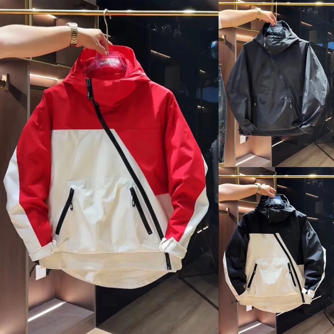 

Мужская модная куртка-ветровка в американском стиле с цветными вставками, с капюшоном, повседневная, молодежная, трендовый дизайн