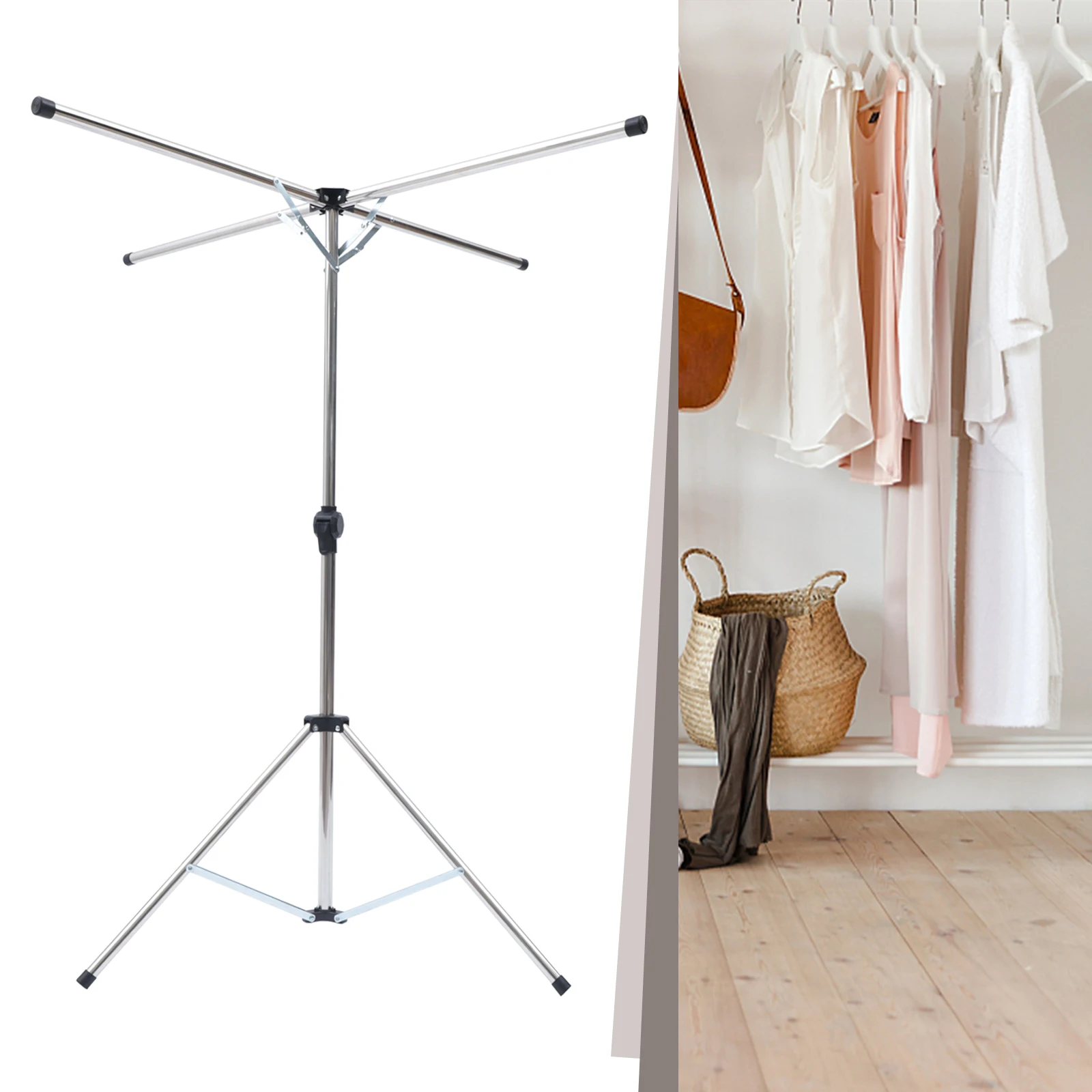 Portable Tripod Clothes Drying Rack Steel Laundry Coat Foldable Stand Hanger