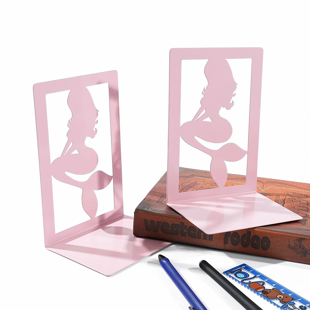 Imagem -02 - Sweet Pink Mermaids Metal Bookends para as Mulheres Heavy Duty Book Ends Livros Decorativos Stand Presentes para Meninas