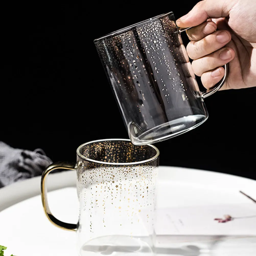 

Набор из 1 розовой стеклянной кофейной кружки с дизайном в виде звезды, с крышкой и ложкой, высококачественная чашка для чая и воды для дома, кухни, бара