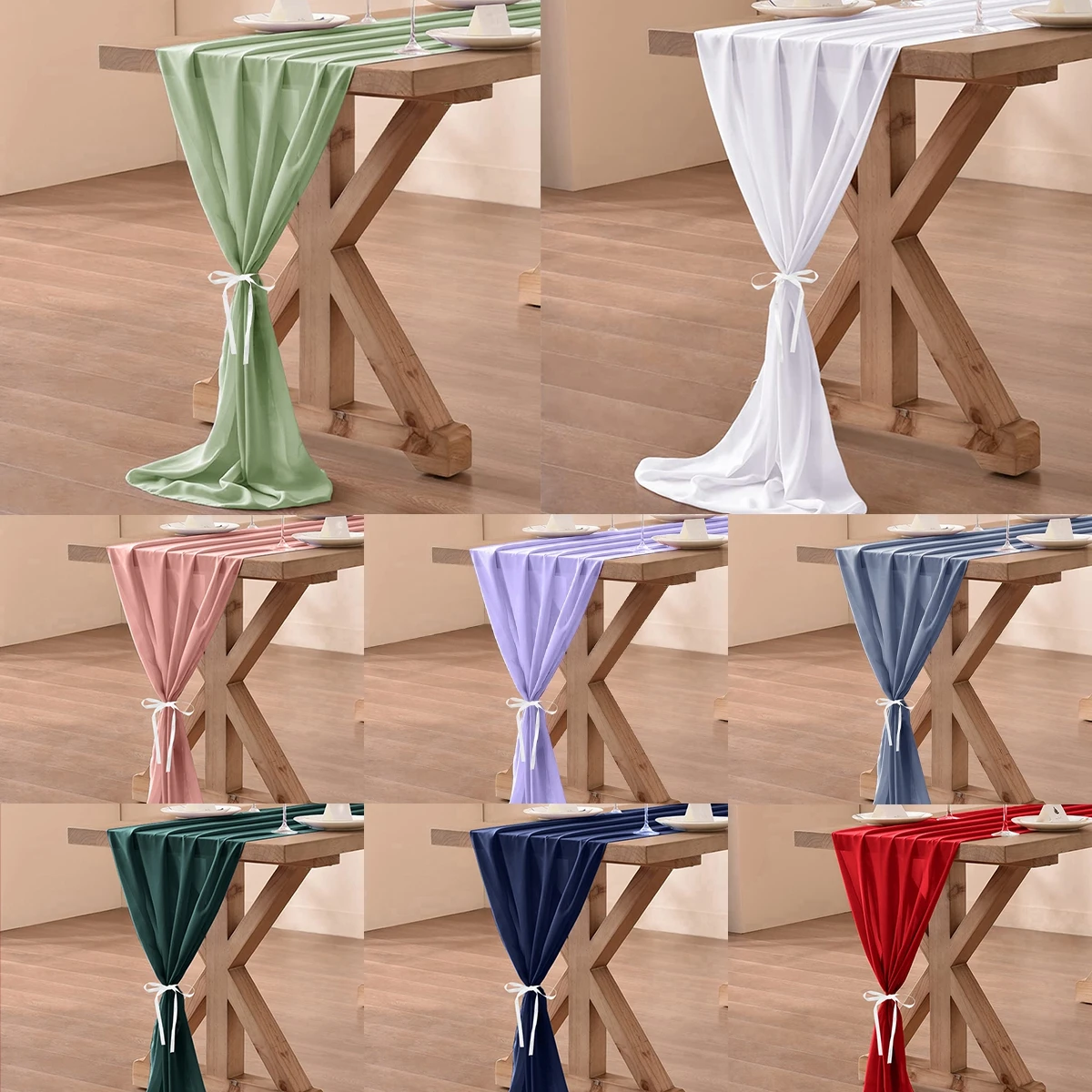 200x60cm Chiffon Table Runner Sheer Fabric Silk Sheer Fabric Wedding Arch Overlay Draping Decor Birthday Party Table Decoration