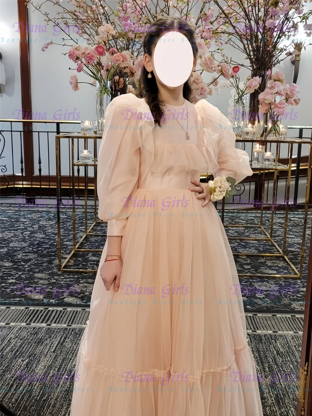 

Качественное элегантное платье для девочек с цветочным узором, шампань, тюль, пышное, для маленькой принцессы, на свадьбу, день рождения, причастие, вечерние бальные платья