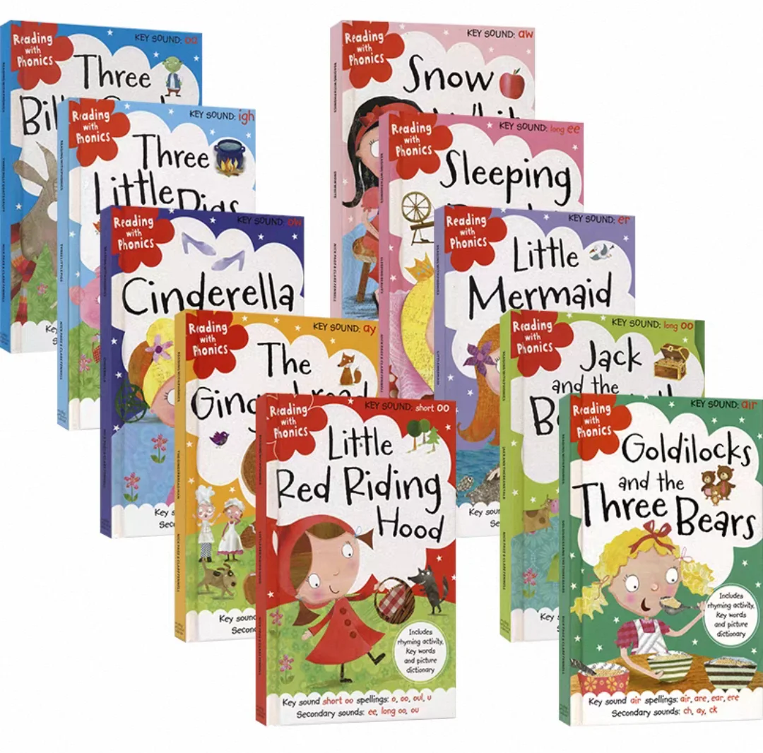 random 10 Books Reading with Phonics Fairy Tales Classic English Phonics Reading Books Kids Age 3-7 Educational Learn to Read