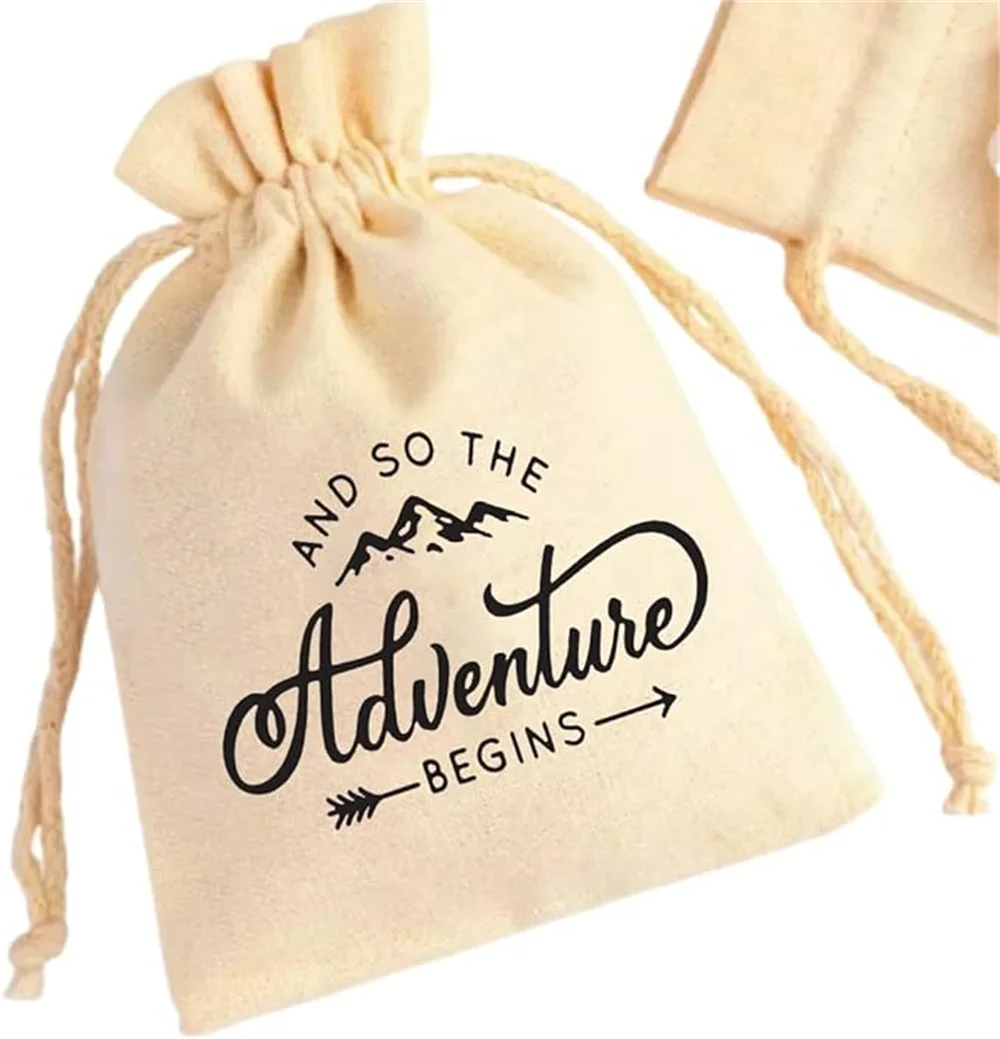 And so the adventure begins Printed Cotton favor bag 5*7 inches Hangover kit bags Bachelorette party kit Wedding Party Recovery