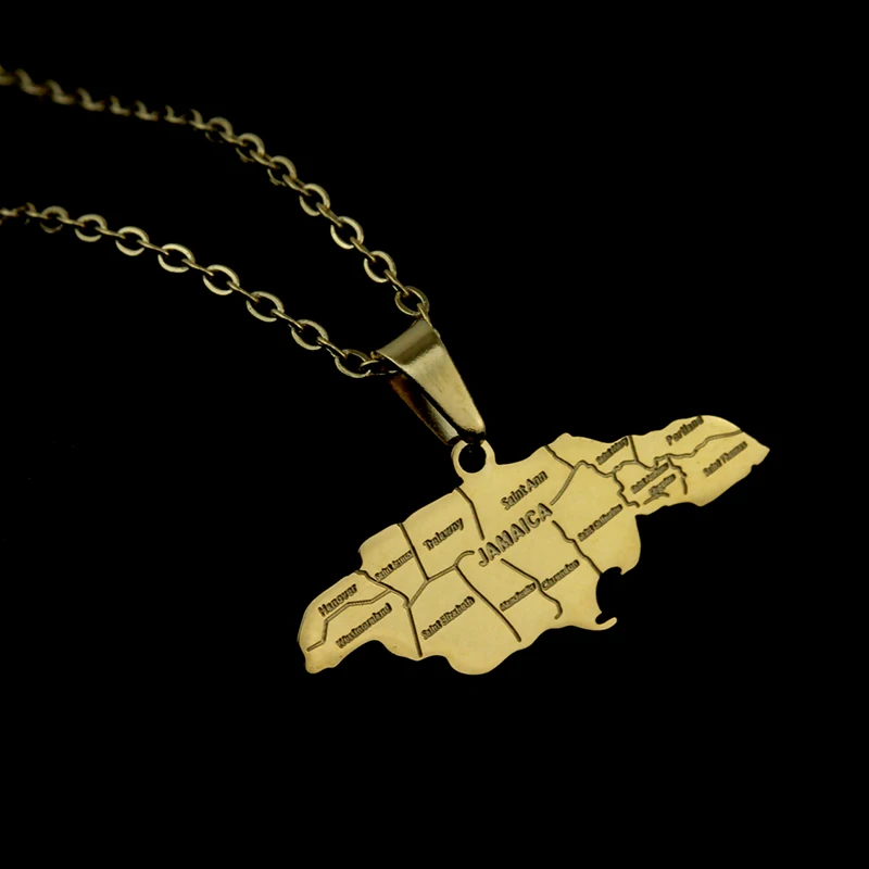 Stainless Steel Jamaica Map Pendant Necklaces 6 Kinds Of Style Gold Color Jamaican Women Country Map Jewelry Gift