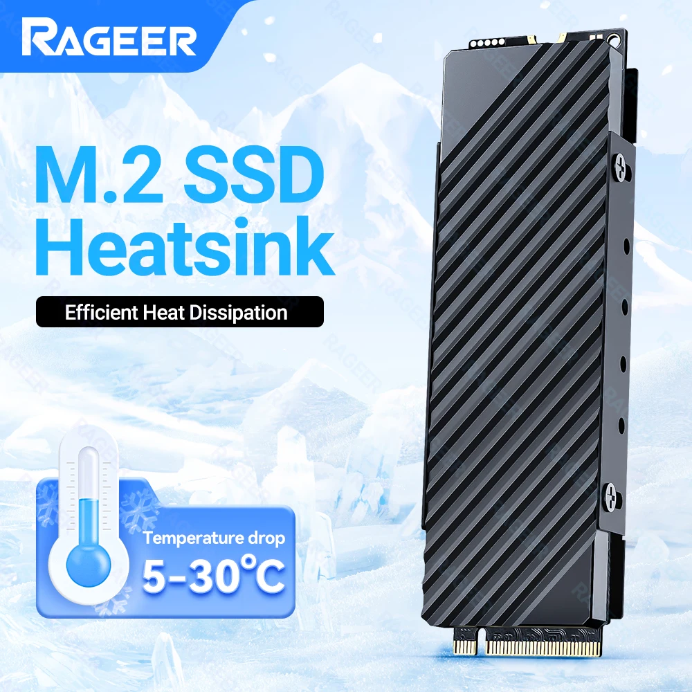 RAGEER M.2 2280 SSD Heatsink Aluminum Heatsink for NVMe SSD, Efficient Heat Dissipation Ultra-thin Design for PC/PS5/Laptop