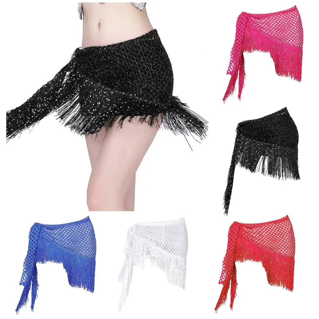 Belly Dance Practice Costume Sequin Hip Scarf Gold Coin Fringe Wrap for Women Stage Performance Outfit
