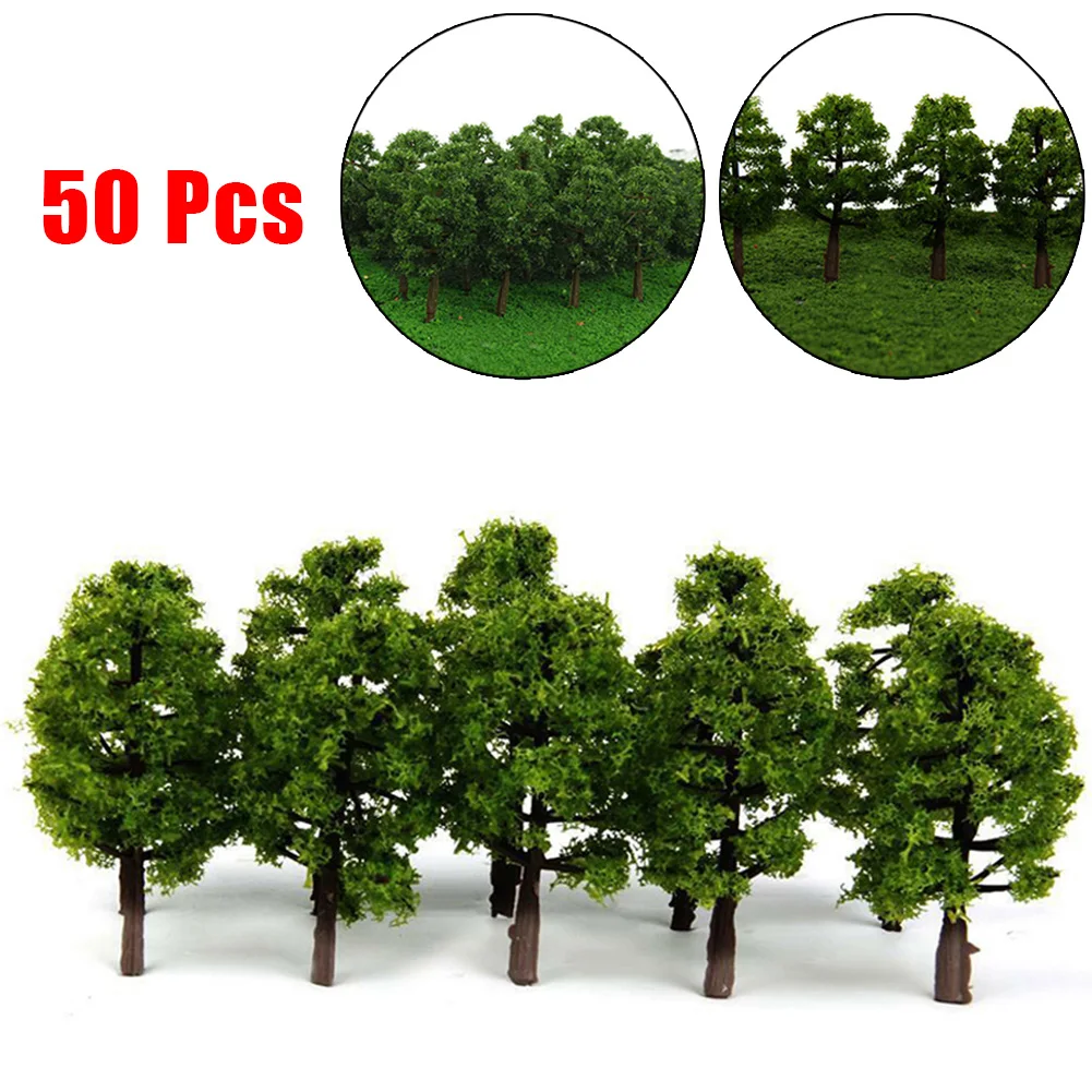 50Pcs Model Trees Train Railroad Micro Landscape Layout Diorama Scale Tree 7cm Decorate Building Model Roadway For Gift