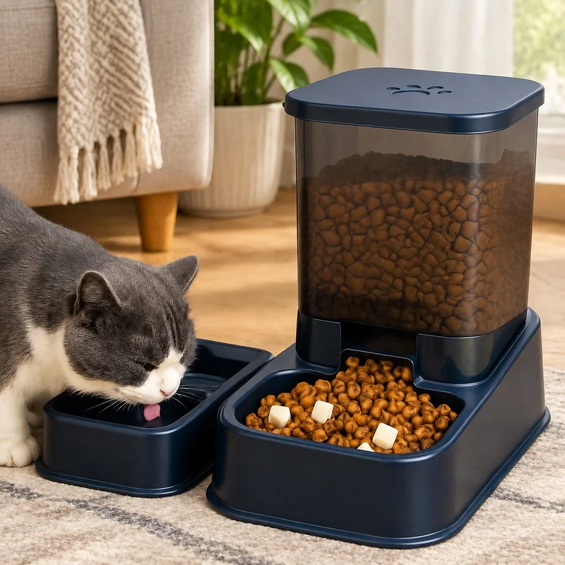 Automatic Pet Feeder Bowl with Water Supply for Cats and Dogs, Battery-Free Operation, Precise Portion Dispensing