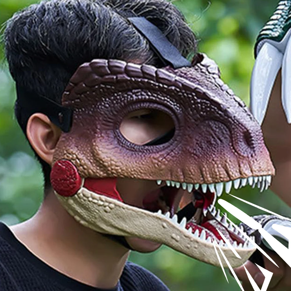 Halloween Moving Jaw Dino Mask with Dinosaur Scream 3D Dinosaur Claws Lifelike Dinosaur Mask Headwear for Carnival Party Decor
