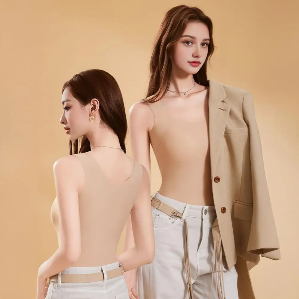 Slim Fit Top Women’s Tank Top for Fall Winter Square Collar Padded Vest Slim Fit Business Shirt Womens Sleeveless Tank Top