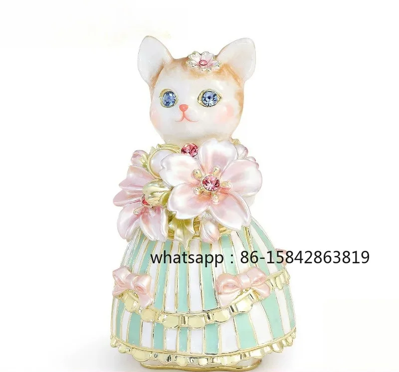 Jewelry Box, Enamel Color, Creative Cherry Blossom Cat Lulu Jewelry Box, Marriage Proposal Ring Box High-end