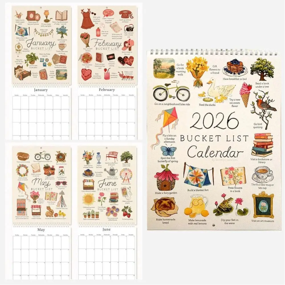 أسلوب بسيط دلو قائمة التقويم ملاحظات ملونة التخطيط 2026 جدار التقويم قائمة الرغبات الكرتون نمط تقويم مكتبي الهدايا