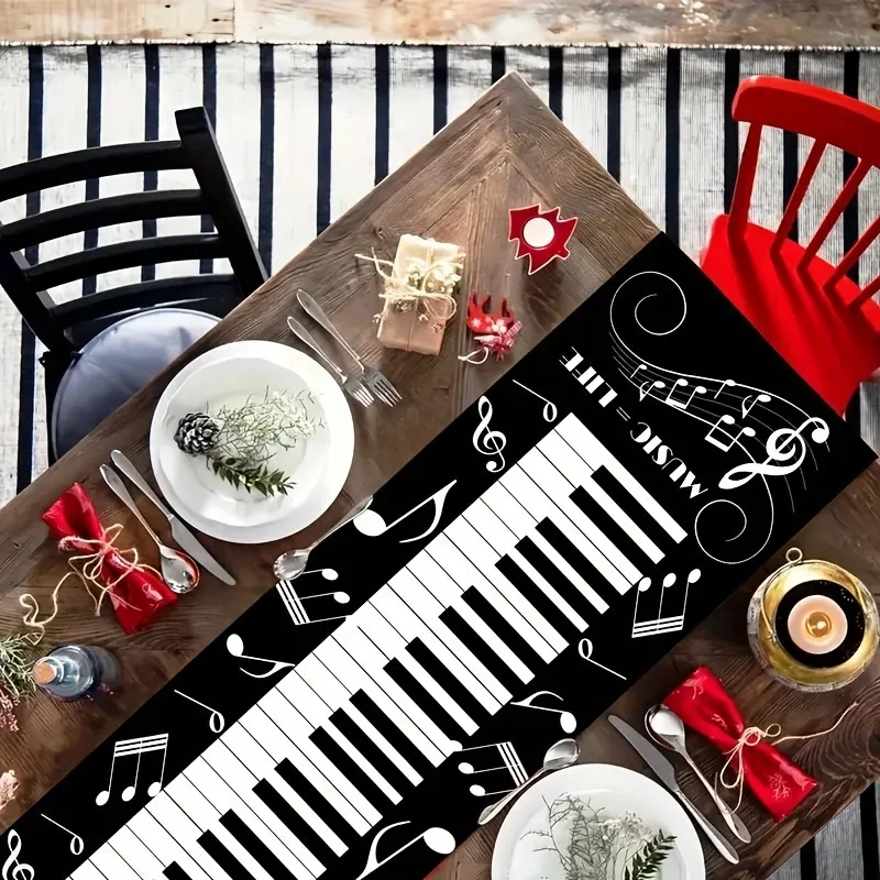 1 Piece of Music Inspiration Table Runner with Piano Keys and Treble Number Adjustment Design for Farmers, Indoor, Kitchen
