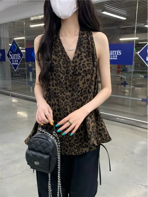 Ele Leopardenmuster ter Ne Bal Top Damen Faionable Vaion Feel Cool Sommer Neues Retro Top Trendy