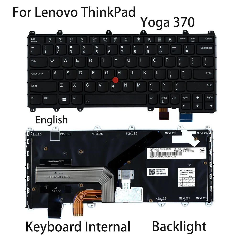 For Lenovo ThinkPad Yoga 370 Laptop Keyboard Internal English Black Backlight FRU:01AV675