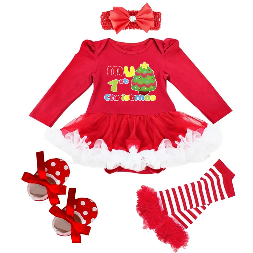 Christmas Baby Girl Clothes Newborn My First Christmas Costume Roupa Baby Tutu Rompers Girls Dress Infant Lace 4pcs Clothing Set