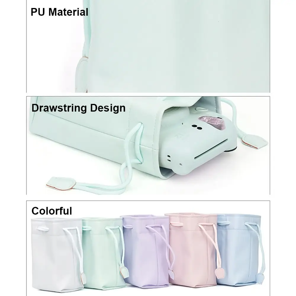 PU Drawstring Bag Portable Waterproof Instant Camera Shell Universal Colorful Cover for Instax Mini 12/11/9/8/90/EVO/Liplay