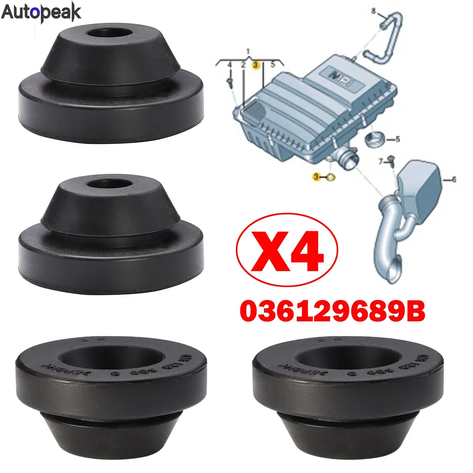 4x Air Filter Cleaner Buffer Housing Rubber Cover Bushing Mount For SEAT ALTEA AROSA CORDOBA IBIZA Inca Leon Toledo 036129689B