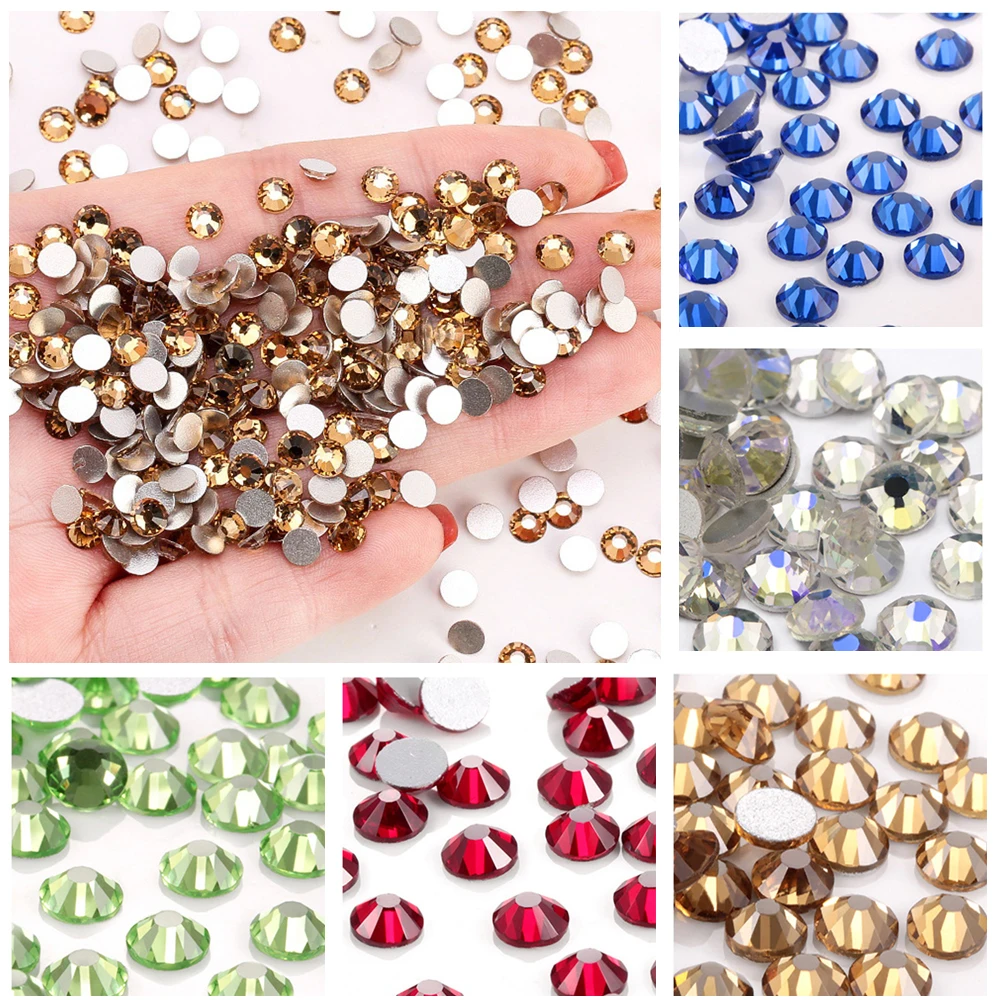 All Sizes Crystal AB Rhinestones, Non-Hotfix Iron On Strass for Nail Art, Sewing, and Fabric Decoration, Glitter Stones