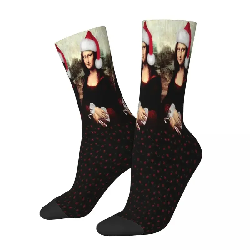 

Y2K Mona Lisa Wearing A Santa Hat Socks Male Mens Women Summer Stockings Polyester