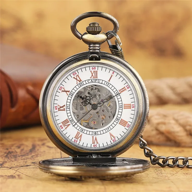 Steampunk Hollow Phoenix Automatic Mechanical Pocket Watch for Men Women Hollow Skeleton Watches Fob Pendant Chain Clock Gift