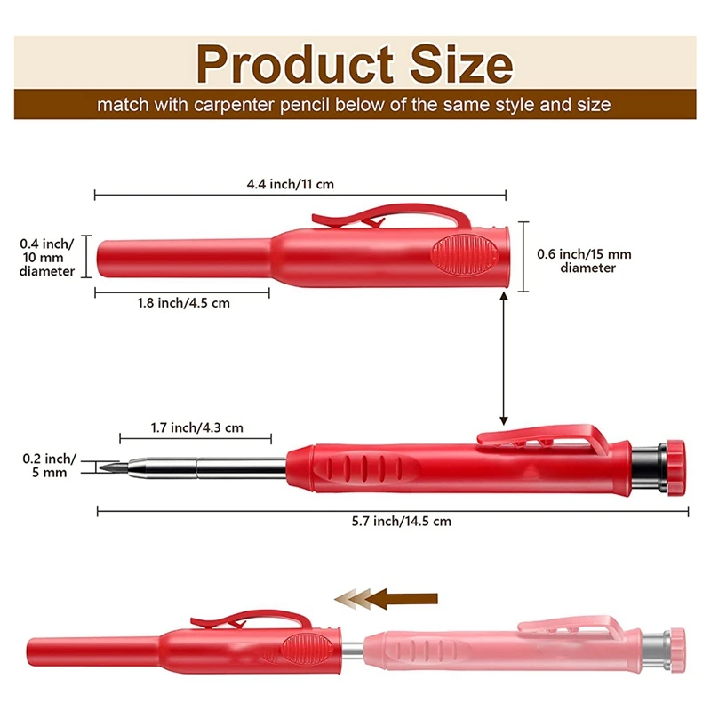 2 Pack Solid Carpenter Pencils , Scribe Tool With Built-In Sharpener For Construction Woodworking Architect