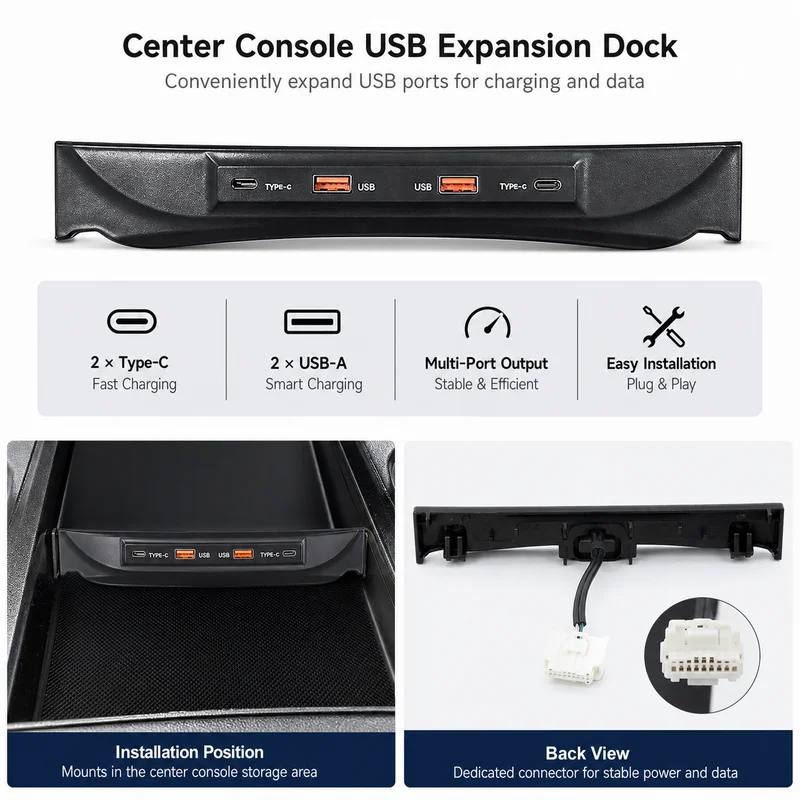 For Haval H5 Center Console Expansion Dock Car USB Hub Smart Fast Charger Adapter USB3.0 Multi Port QC 3.0 & 2 Port