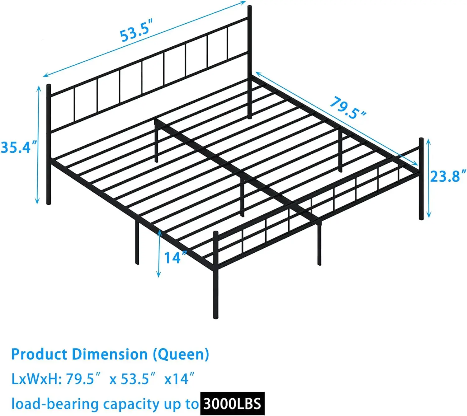 14 Inch Queen Size Bed Frame,Metal Platform Bed Frame-Mattress Foundation,Steel Slat Support,