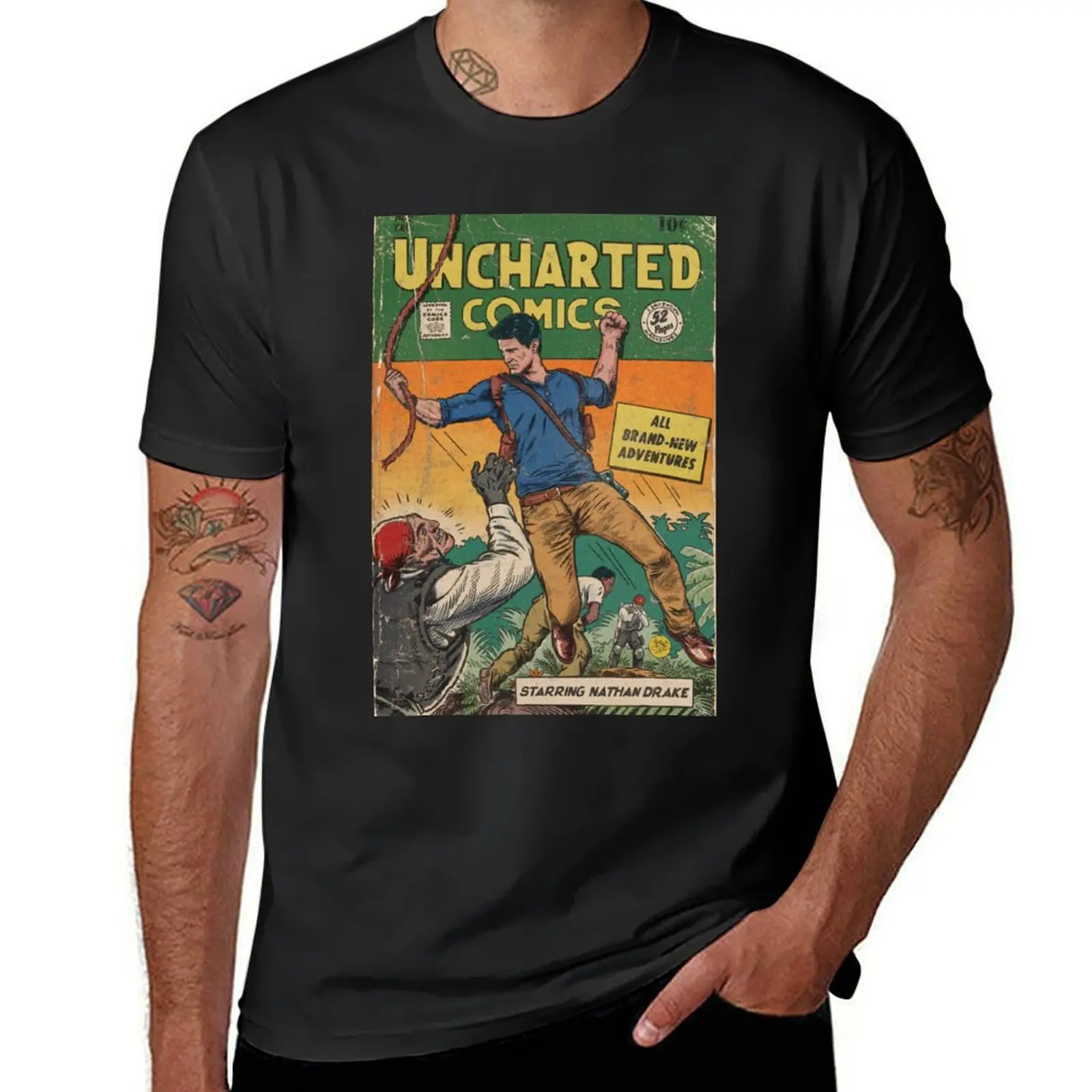 

UNCHARTED Vintage Comic Book Fan Art T-Shirt vintage clothes blanks sublime anime clothes mens big and tall t shirts