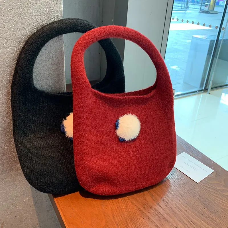 Solid Color Knitted Handbag Fashionable and Versatile Casual Handbag Woven Tote Bag Bolsas De Mujer