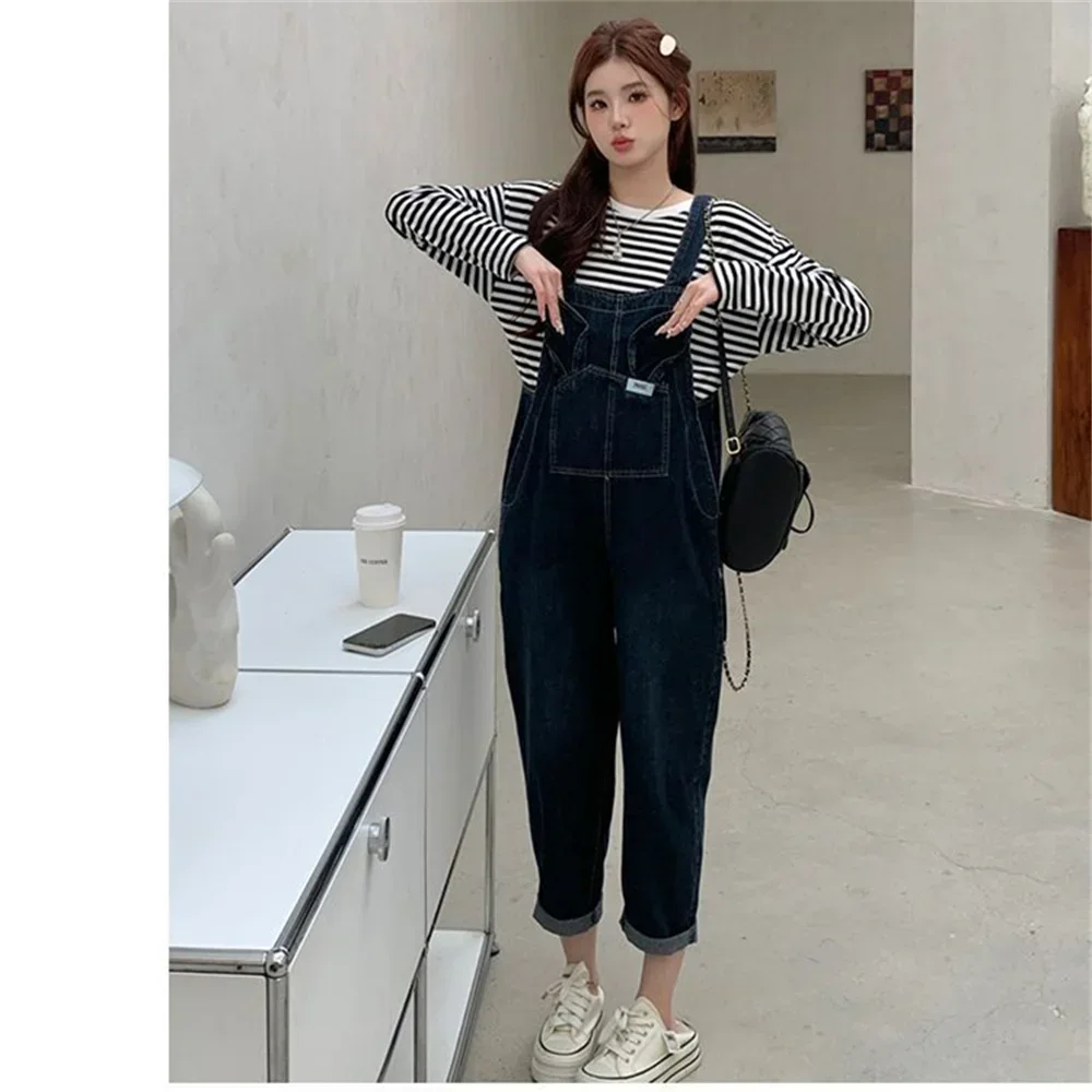 

Fashion Loose Maternity Clothes Blue Denim Jumpsuit Fashion Personalized Street Dress With Pocket Strap Pants Maternity Dress
